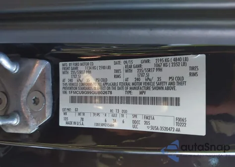 2016 Ford Escape Se from USA, damaged, VIN 1FMCU9G99GUB02678